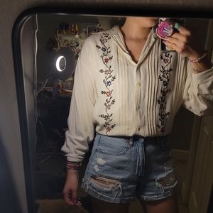 floral embroidered button up